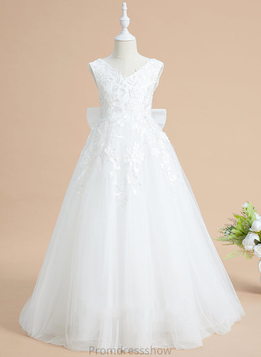 - Bow(s) V-neck Ball-Gown/Princess Girl Tulle/Lace Dress Sleeveless Sweep Flower Flower Girl Dresses Angelina With Train