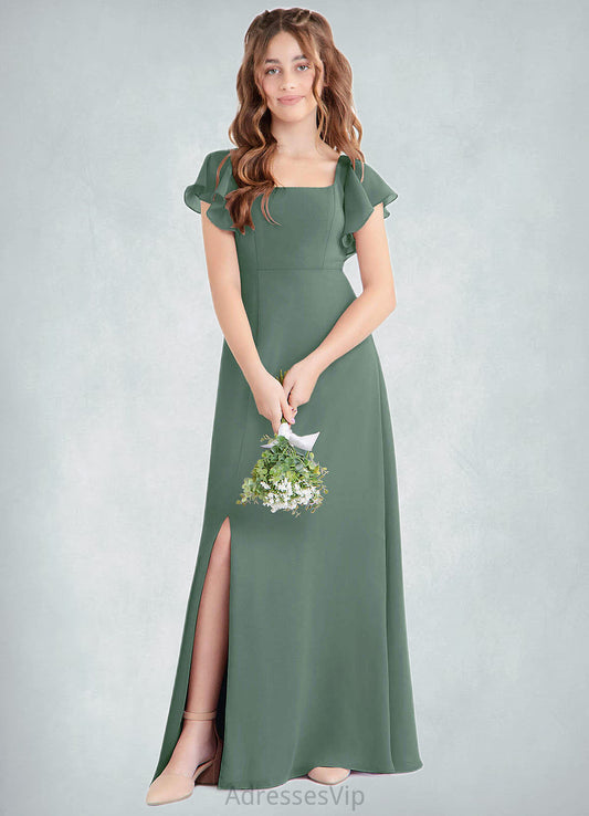 Claire A-Line Bow Chiffon Floor-Length Junior Bridesmaid Dress Eucalyptus HCP0022847