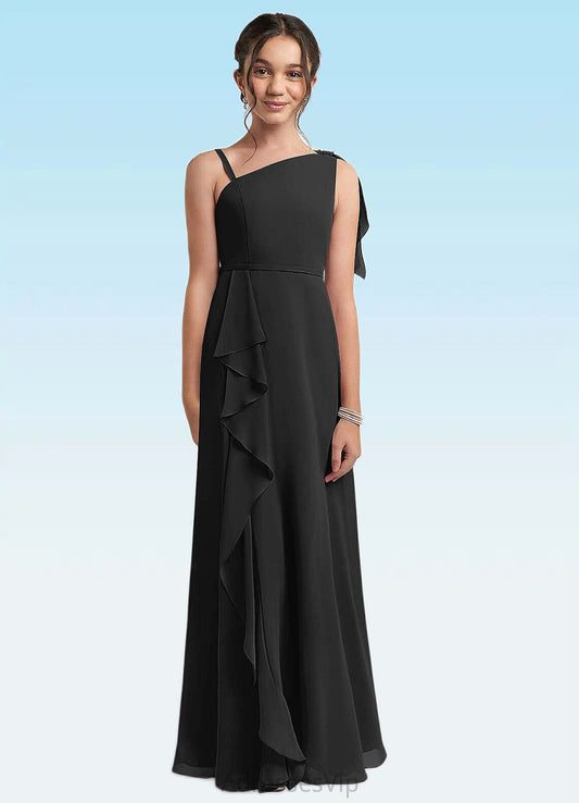Eleanor A-Line Bow Chiffon Floor-Length Junior Bridesmaid Dress black HCP0022850