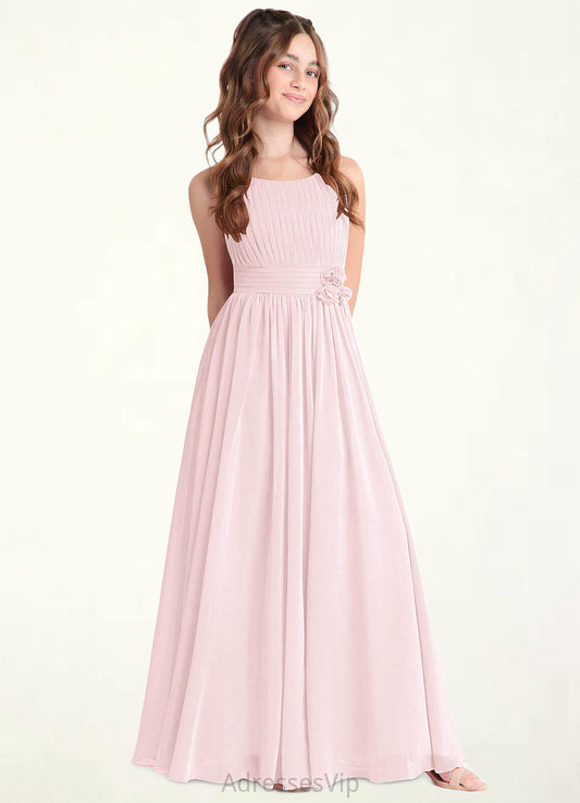 Jade A-Line Floral Chiffon Floor-Length Junior Bridesmaid Dress Blushing Pink HCP0022851