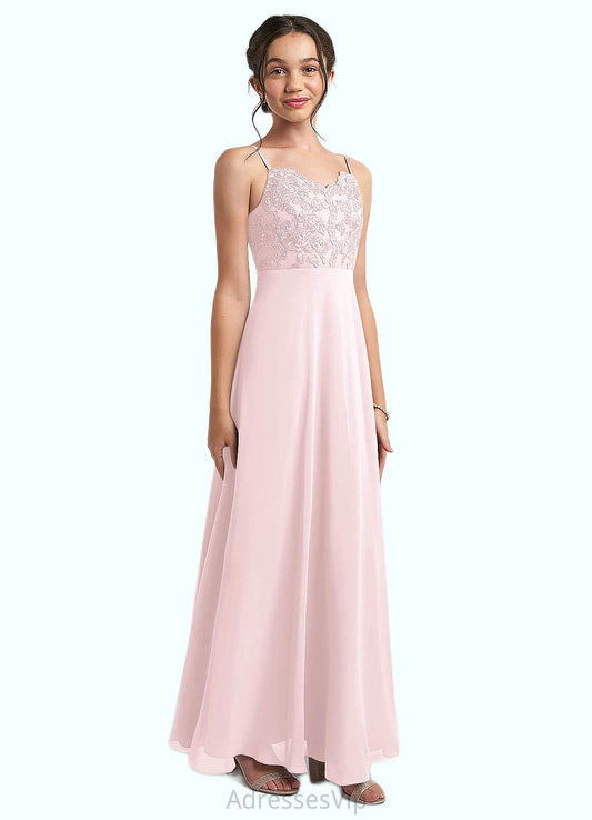 Naomi A-Line Lace Chiffon Floor-Length Junior Bridesmaid Dress Blushing Pink HCP0022853