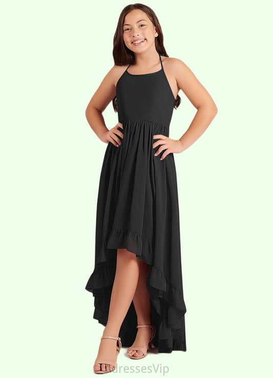Juliette A-Line Lace Chiffon Asymmetrical Junior Bridesmaid Dress black HCP0022855