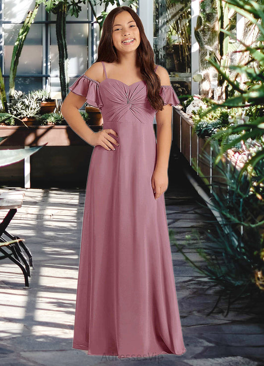 Monica A-Line Off the Shoulder Chiffon Floor-Length Junior Bridesmaid Dress Vintage Mauve HCP0022859