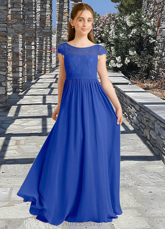 Lana A-Line Pleated Chiffon Floor-Length Junior Bridesmaid Dress Royal Blue HCP0022863