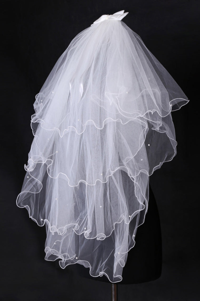 Four-Tier Elbow Length Bridal Veils With Scalloped Edge
