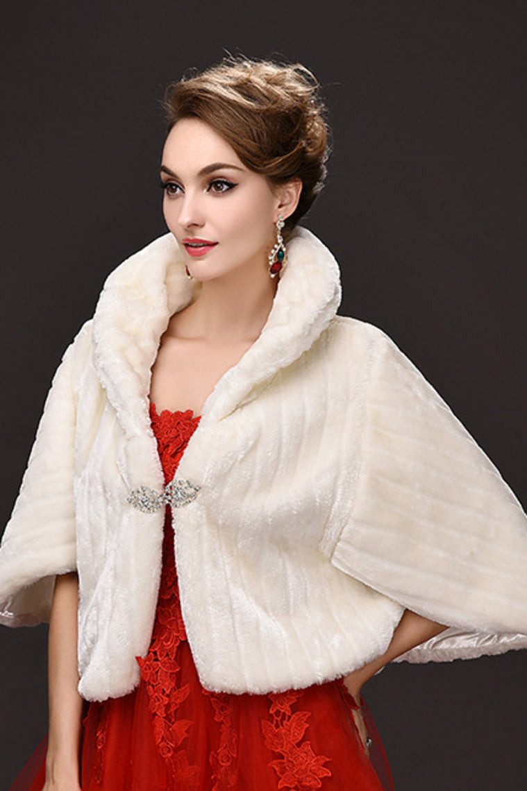 Glamorous White Faux Fur Wedding Wrap With Beading