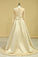 2023 Champagne Muslim Wedding Dresses Scoop A Line Long Sleeves Satin Plus Size