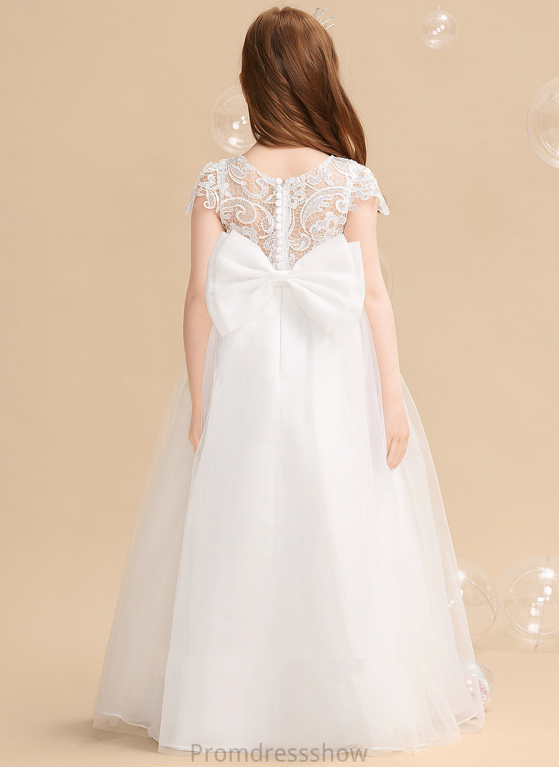 With Kiley Short Floor-length Ball-Gown/Princess - Flower Girl Dresses Tulle/Lace Neck Sleeves Dress Girl Flower Bow(s) Scoop