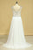 2024 Plus Size A-Line Bateau Sweep Train Chiffon&Lace Prom Dresses With Slit White