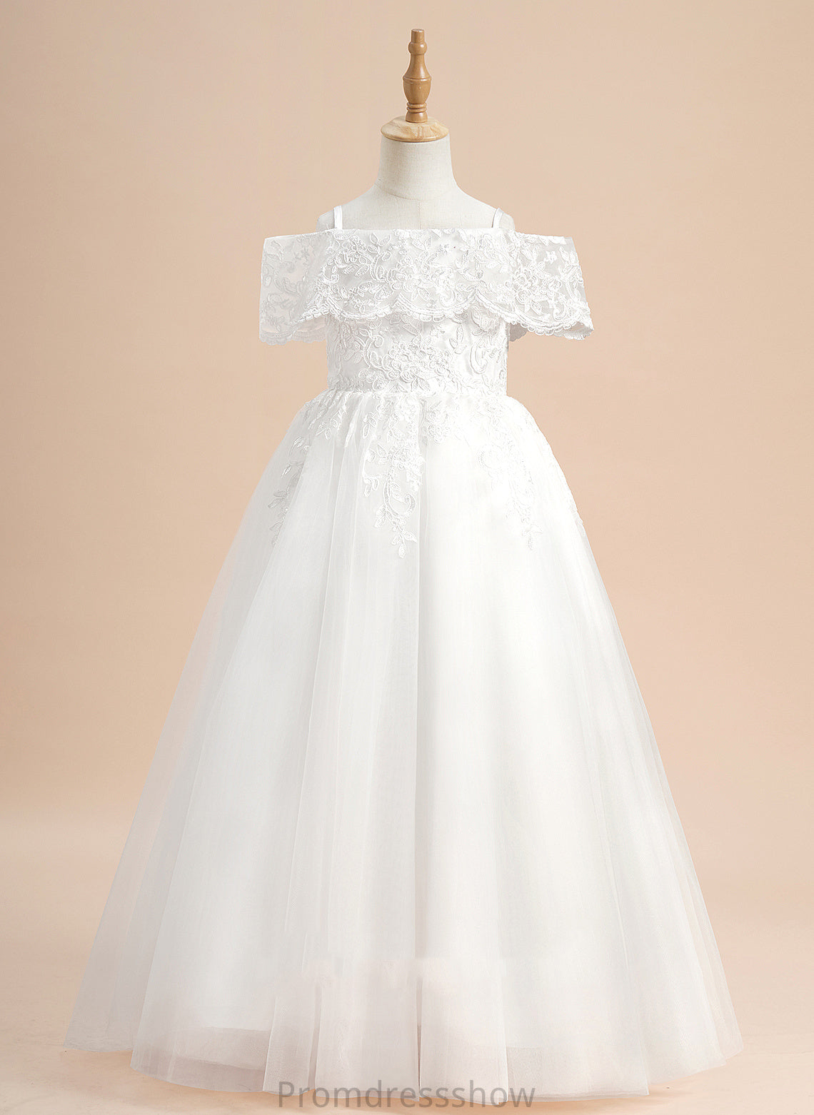 Flower Girl Dresses Dress Floor-length Off-the-Shoulder Ball-Gown/Princess Sleeves Bailey Girl Lace Tulle Flower Short - With