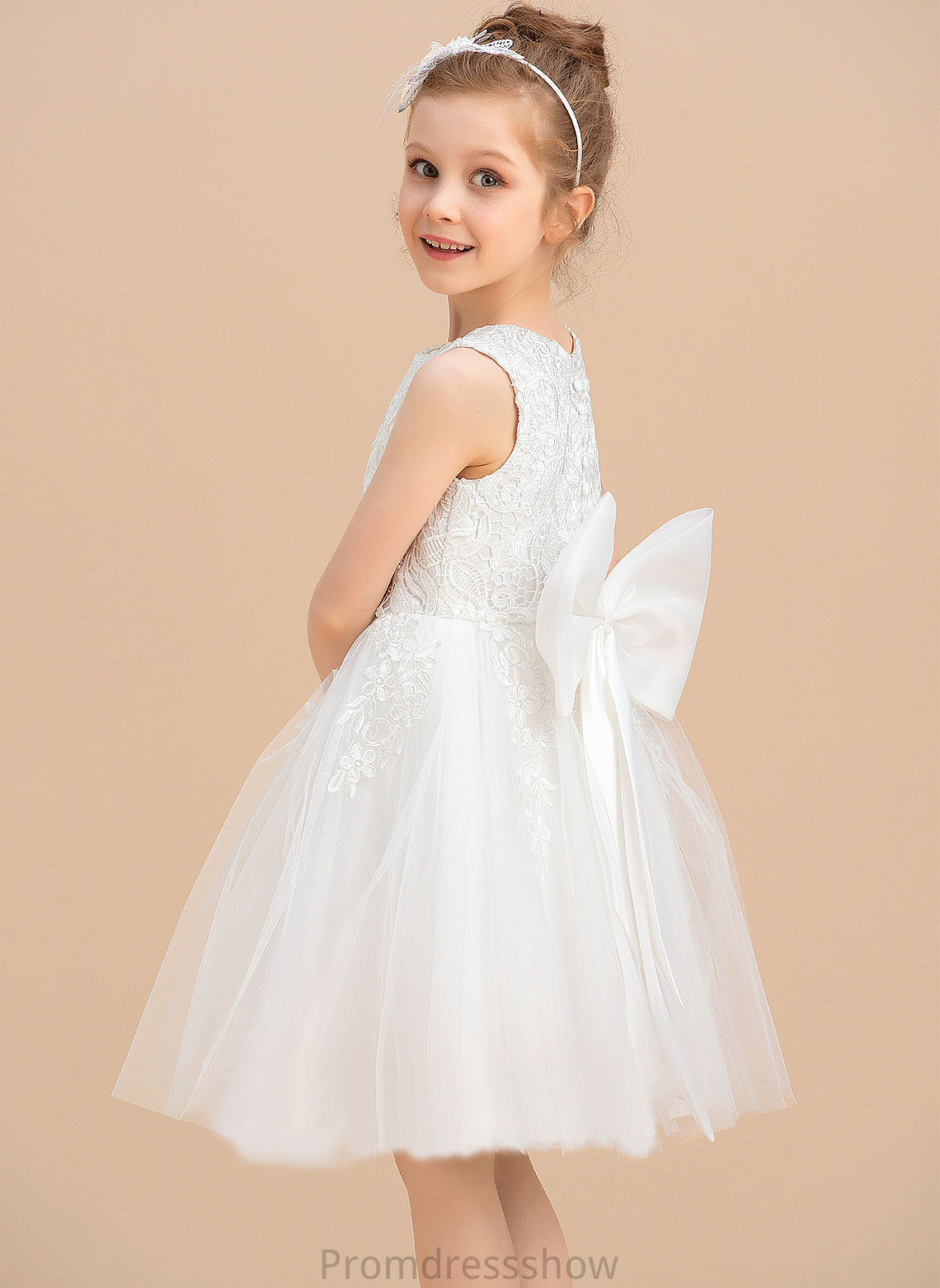 Lace/Bow(s) - Flower Girl Neck Sarah With Dress Sleeveless Tulle/Lace Flower Girl Dresses Scoop Knee-length A-Line