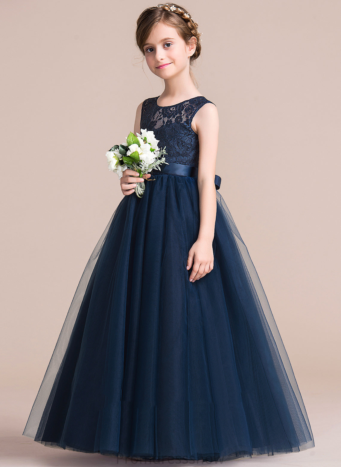 Girl Flower Girl Dresses Flower A-Line Neck Floor-length Satin/Tulle/Lace Sleeveless Dress Brisa Scoop -