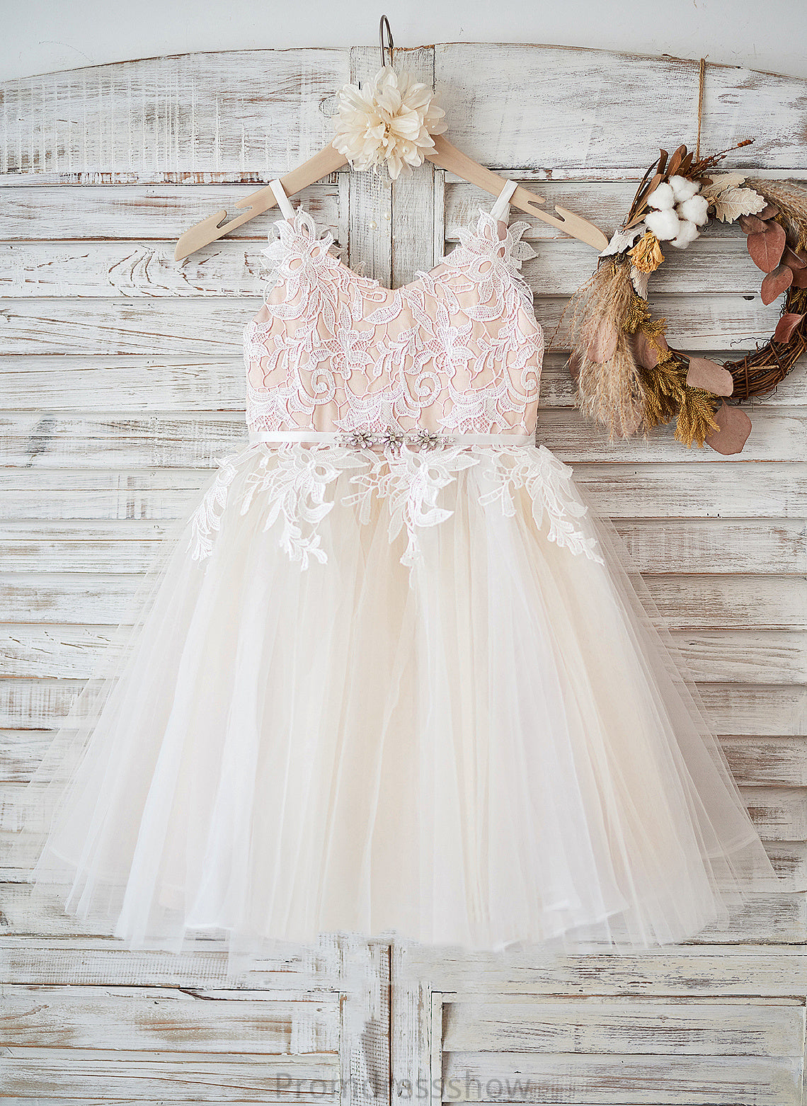 Sleeveless Adalyn Flower Girl Dresses - Tulle/Lace Flower Knee-length Straps Dress A-Line Girl