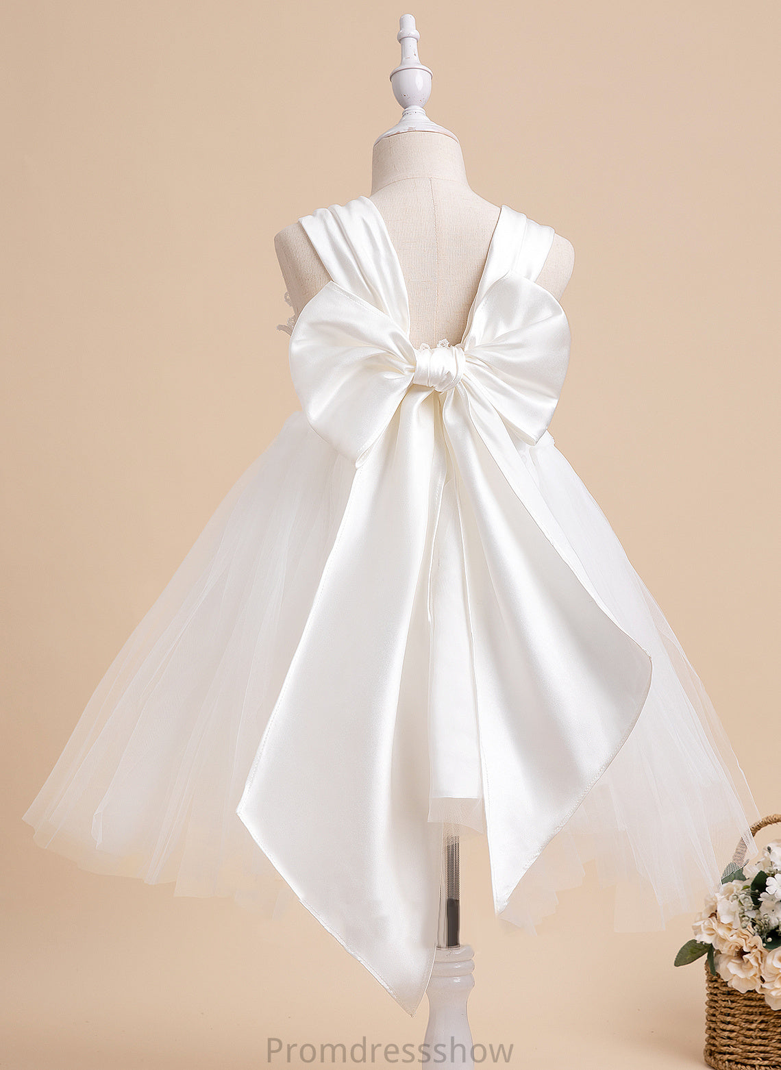 Bow(s) Sleeveless Flower Dress Neckline Paula Ball-Gown/Princess Girl Square Flower Girl Dresses - With Tulle Knee-length