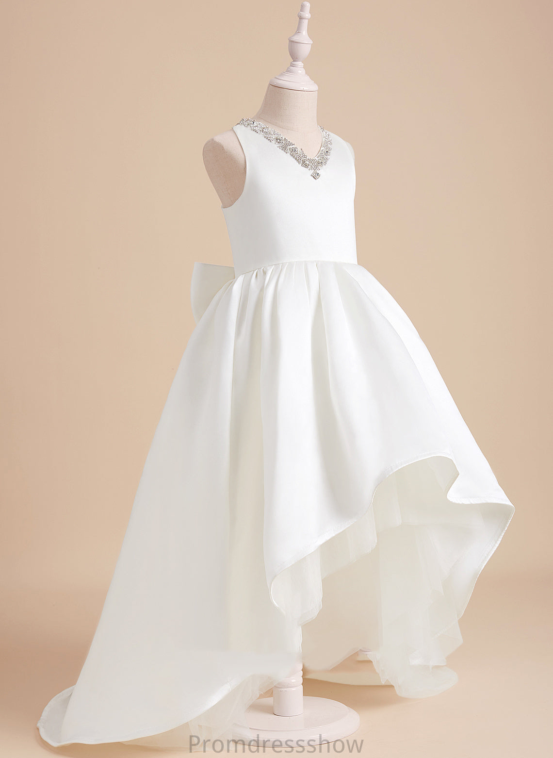 Beading Sweep Dress Sleeveless Girl Ball-Gown/Princess Flower Satin Flower Girl Dresses With Susanna - Train V-neck