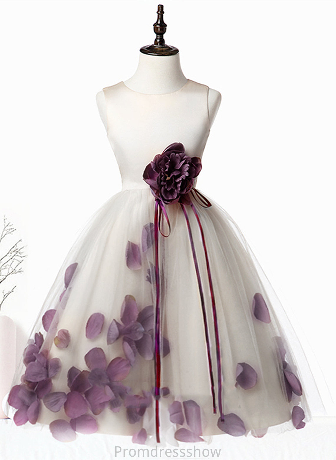 Dress Flower(s) Flower Girl Dresses - Neck Flower Scoop Girl With Sleeveless Satin/Tulle Christine Knee-length A-Line