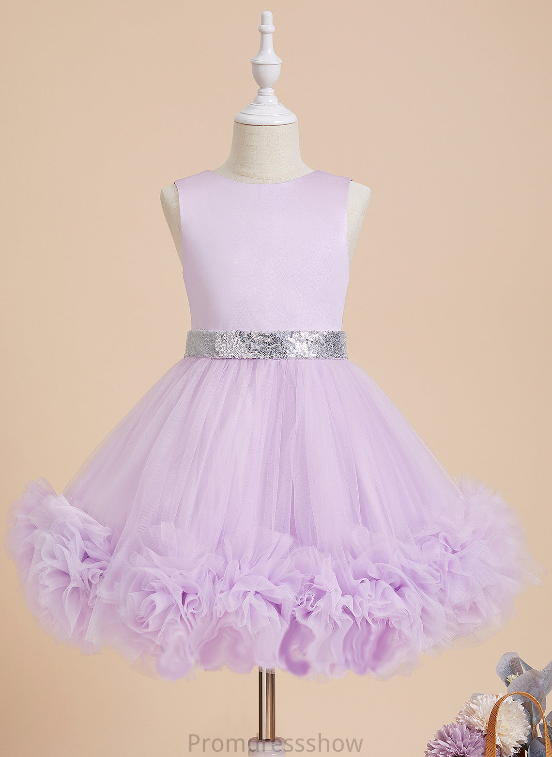 Dress Scoop With Ball-Gown/Princess Neck Flower(s)/Sequins - Flower Girl Dresses Noemi Sleeveless Flower Knee-length Satin/Tulle Girl