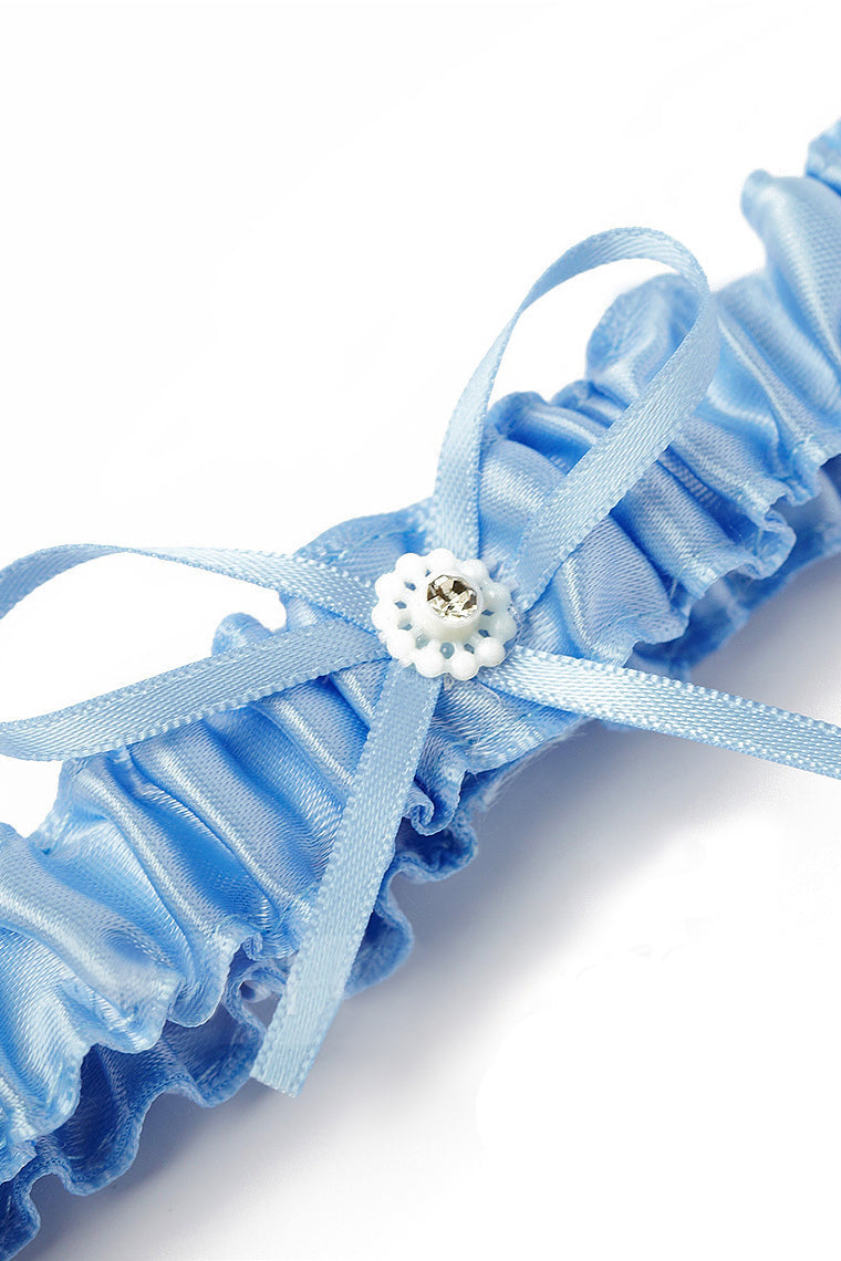 Classic Satin With Ribbons Pearl Wedding Garters