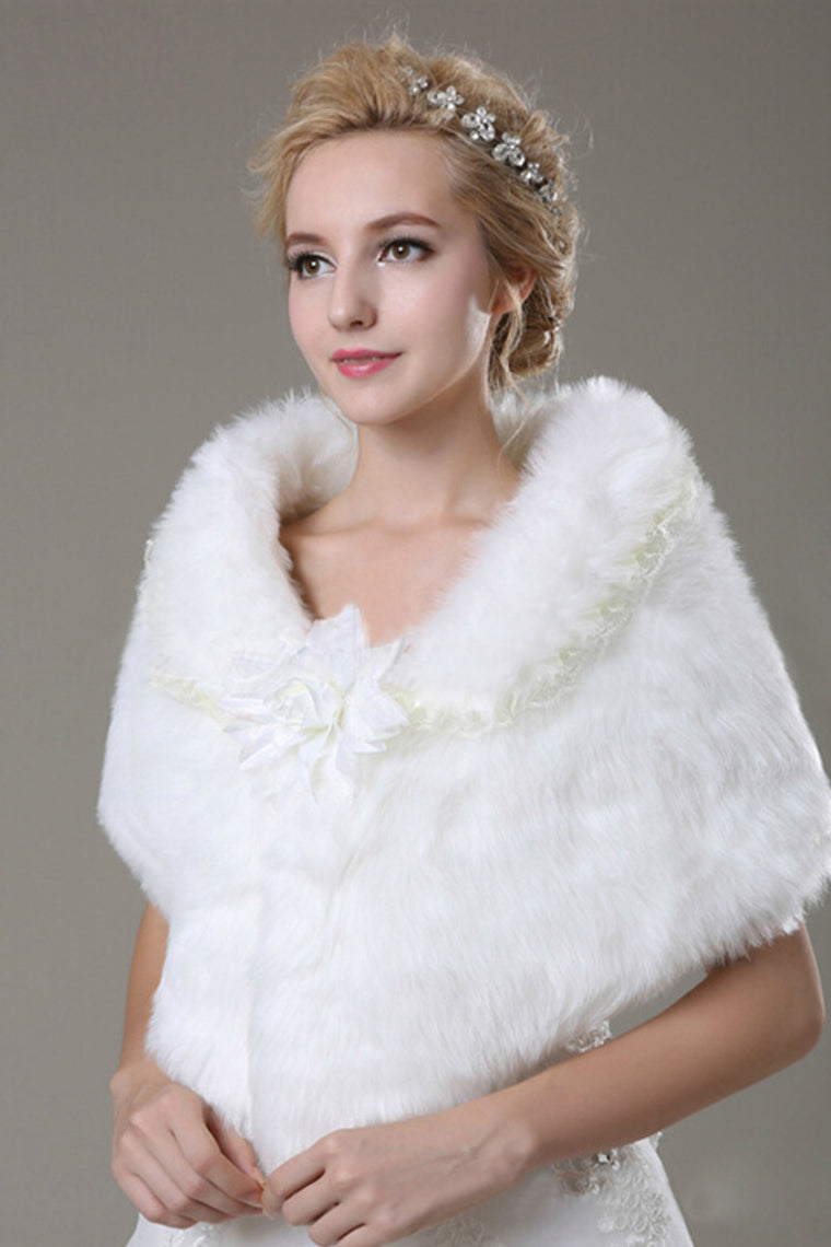 Attractive Faux Fur Wedding Wrap With Handmade Flower
