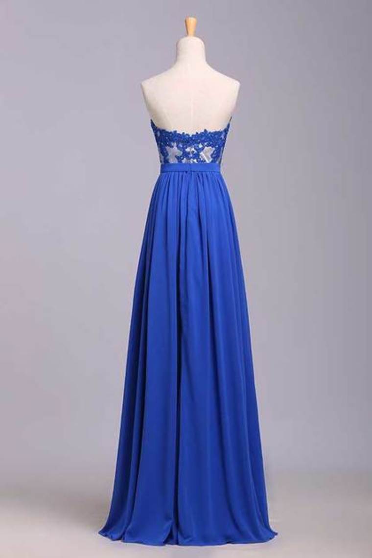2024 Prom Dresses A Line Sweetheart Floor Length Chiffon Color Dark Royal Blue