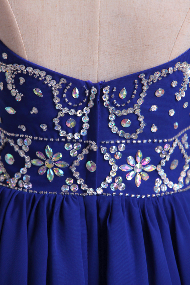 2024 Scoop A Line Dark Royal Blue Homecoming Dresses  Beaded Bodice Tulle&Chiffon Short