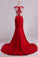 2024 Red Scoop Mermaid Prom Dresses With Applique