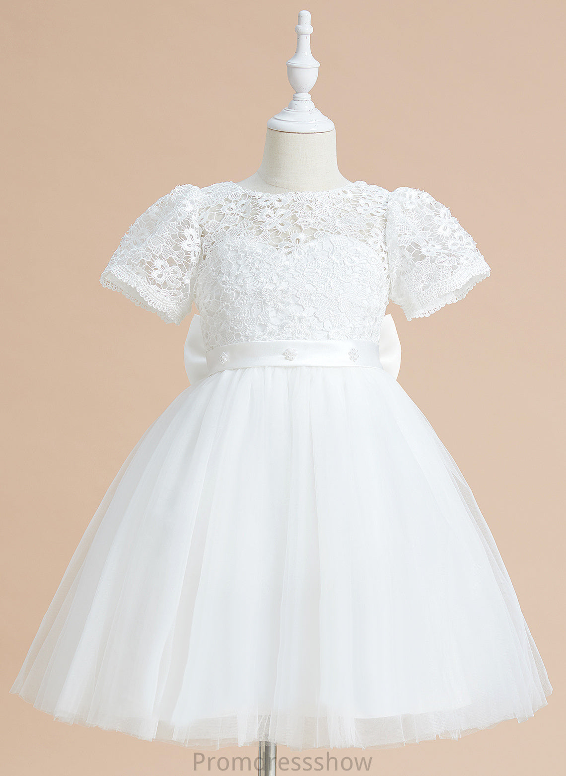 Knee-length Flower Dress - Flower Girl Dresses A-Line Chaya Sleeves Scoop Neck Tulle/Lace With Girl Bow(s) Short
