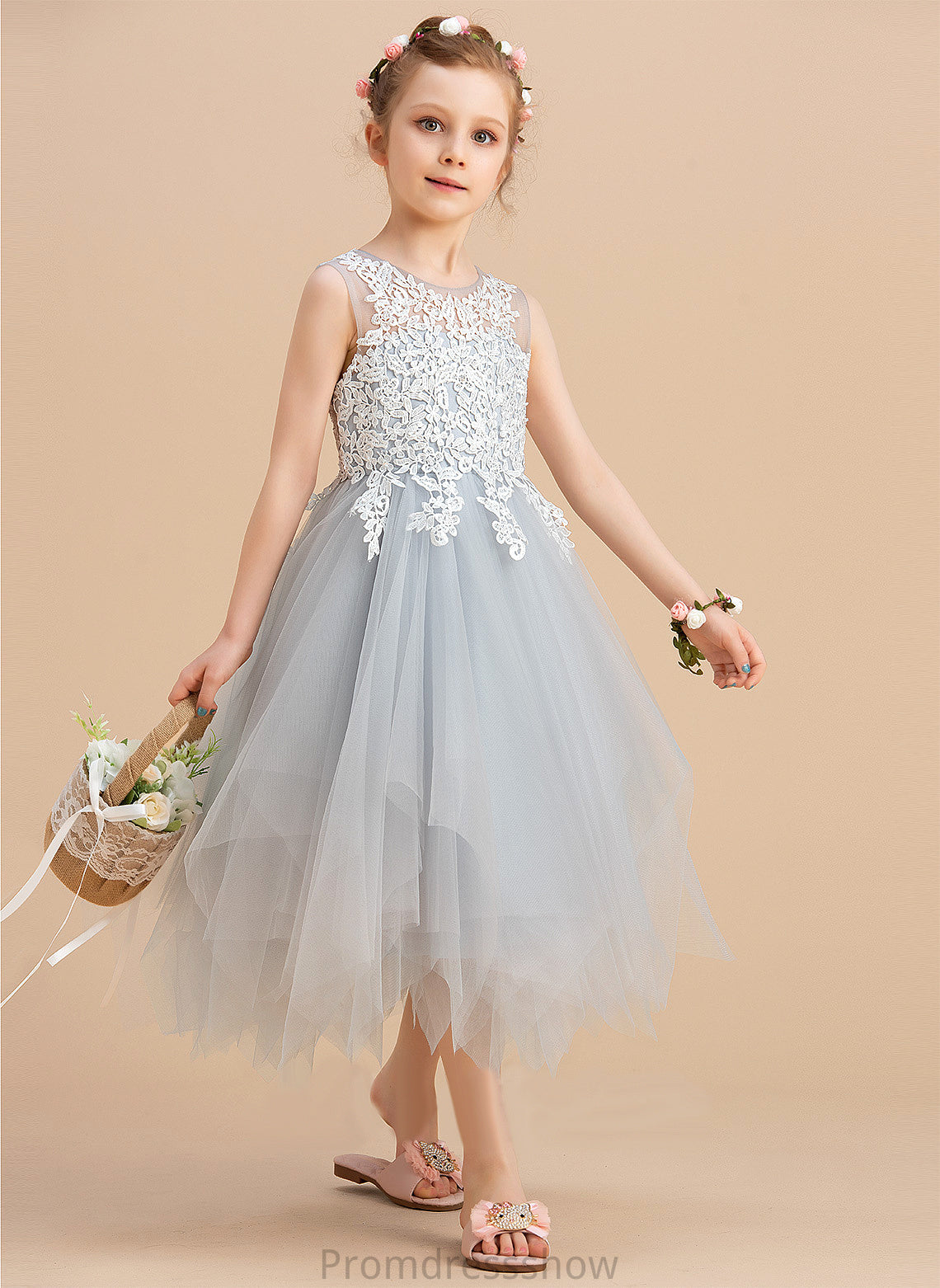 - Marely Girl Dress Scoop Neck Sleeveless Tea-length A-Line Tulle/Lace Flower Flower Girl Dresses