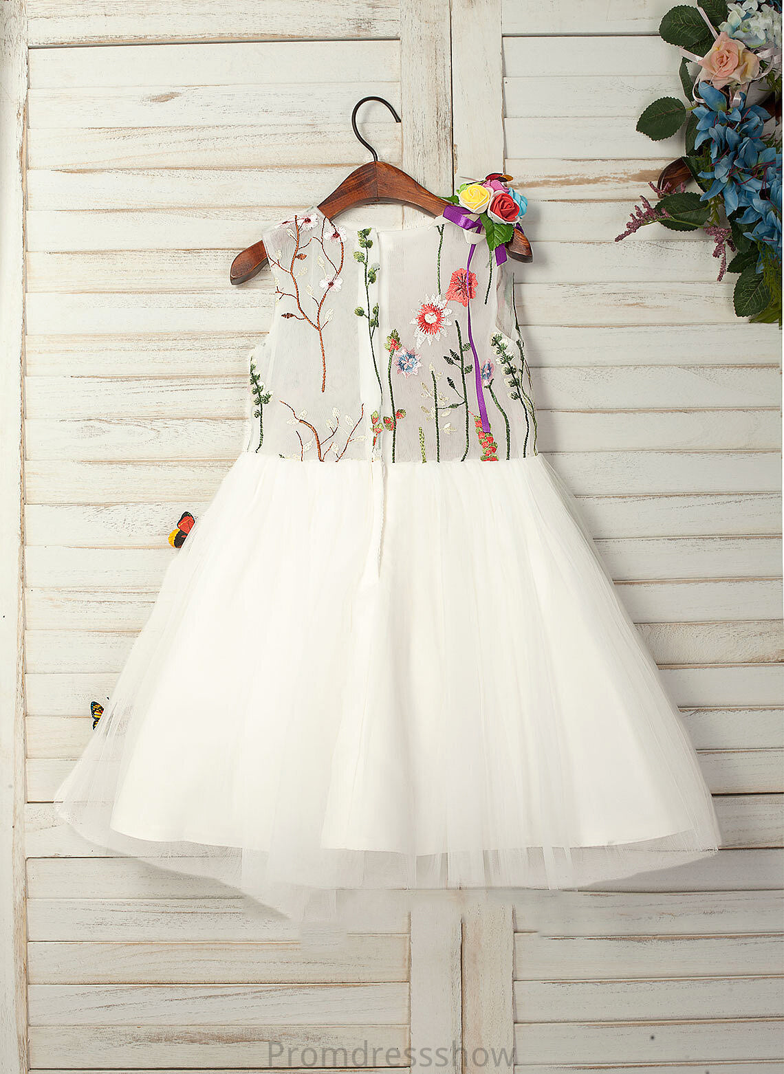 A-Line Tulle/Lace Neck Flower Scoop - With Flower Girl Dresses Catherine Sleeveless Flower(s) Knee-length Girl Dress