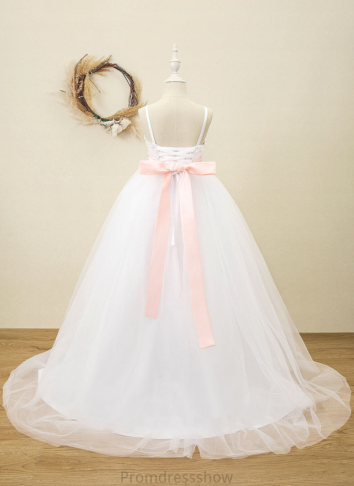 (Detachable Sleeveless Straps Floor-length Sash/Rhinestone Girl sash) Flower Girl Dresses With Satin - Aubree Ball-Gown/Princess Flower Dress