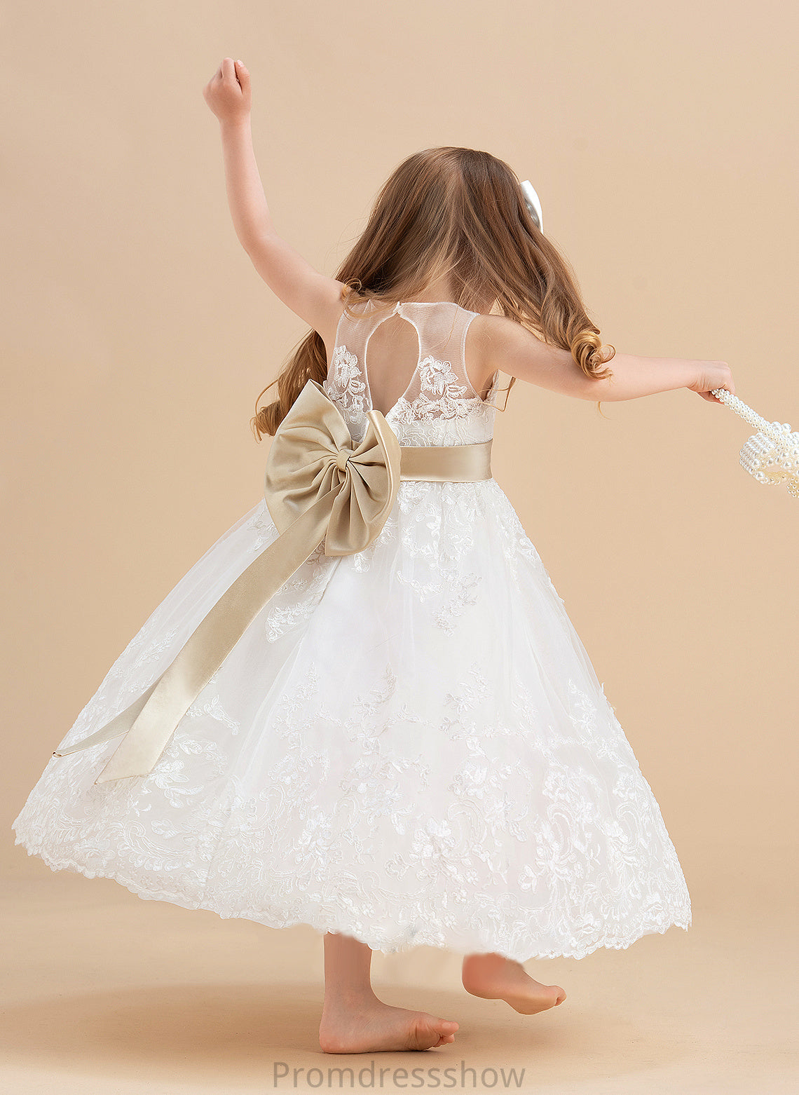 Scoop Sash/Bow(s) Flower Girl Dresses Satin/Tulle/Lace With Flower Dress Neck Ankle-length Claudia Sleeveless Girl A-Line/Princess -