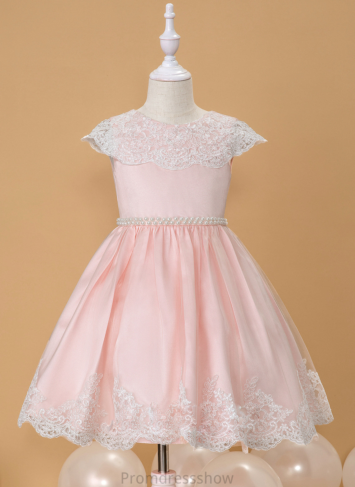 - Ball-Gown/Princess Knee-length Dress Satin/Lace Neck Sleeveless With Flower Scoop Beading/Bow(s) Girl Flower Girl Dresses Marely