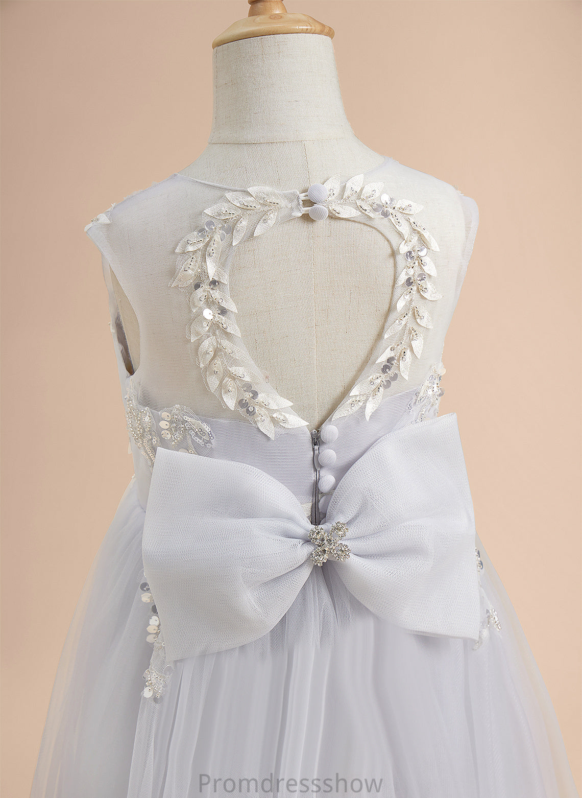 Beading/Sequins/Bow(s) Flower With Neck - Dress Sleeveless Tulle Scoop Flower Girl Dresses Floor-length Eve Girl A-Line