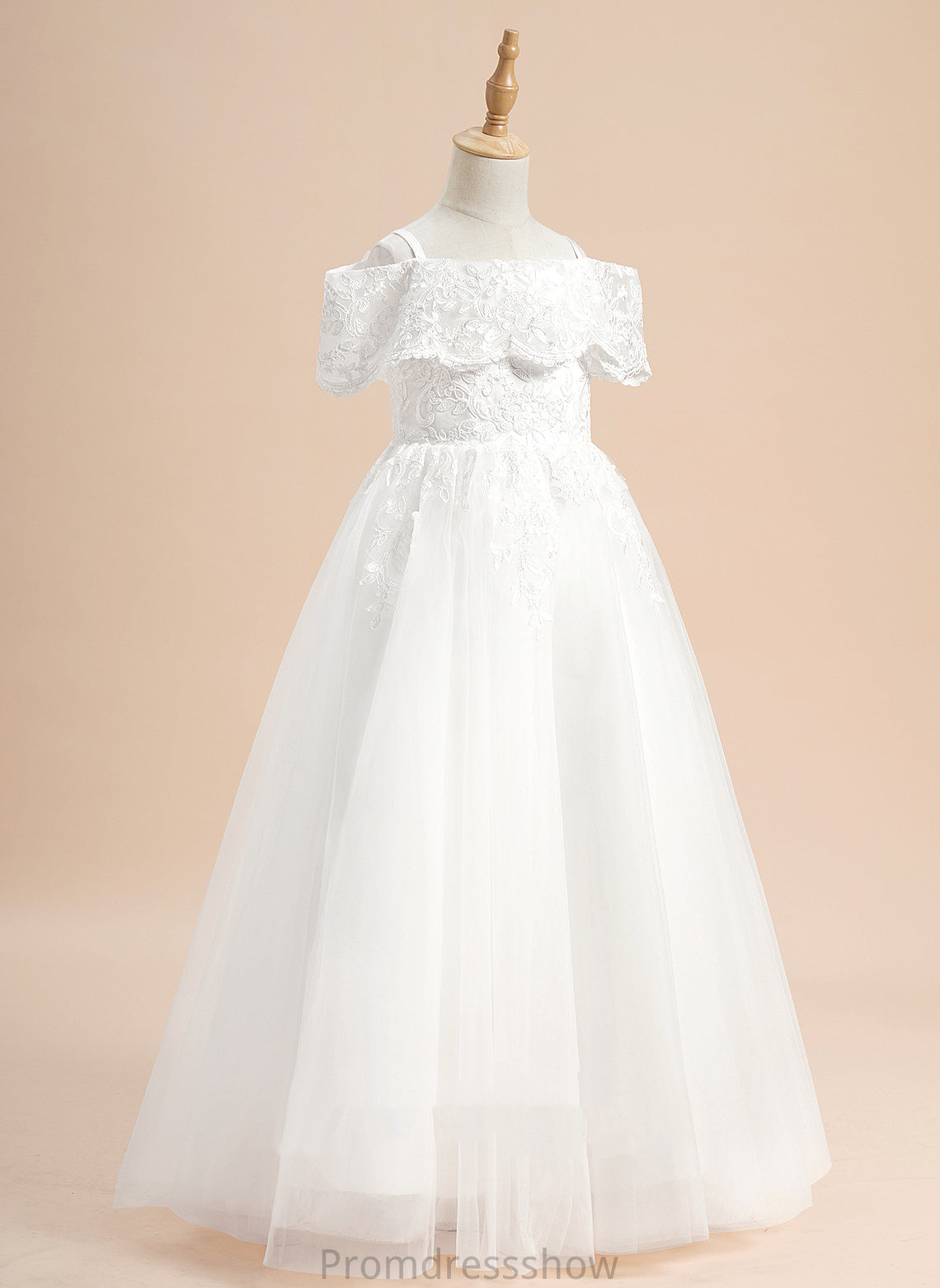 Flower Girl Dresses Dress Floor-length Off-the-Shoulder Ball-Gown/Princess Sleeves Bailey Girl Lace Tulle Flower Short - With