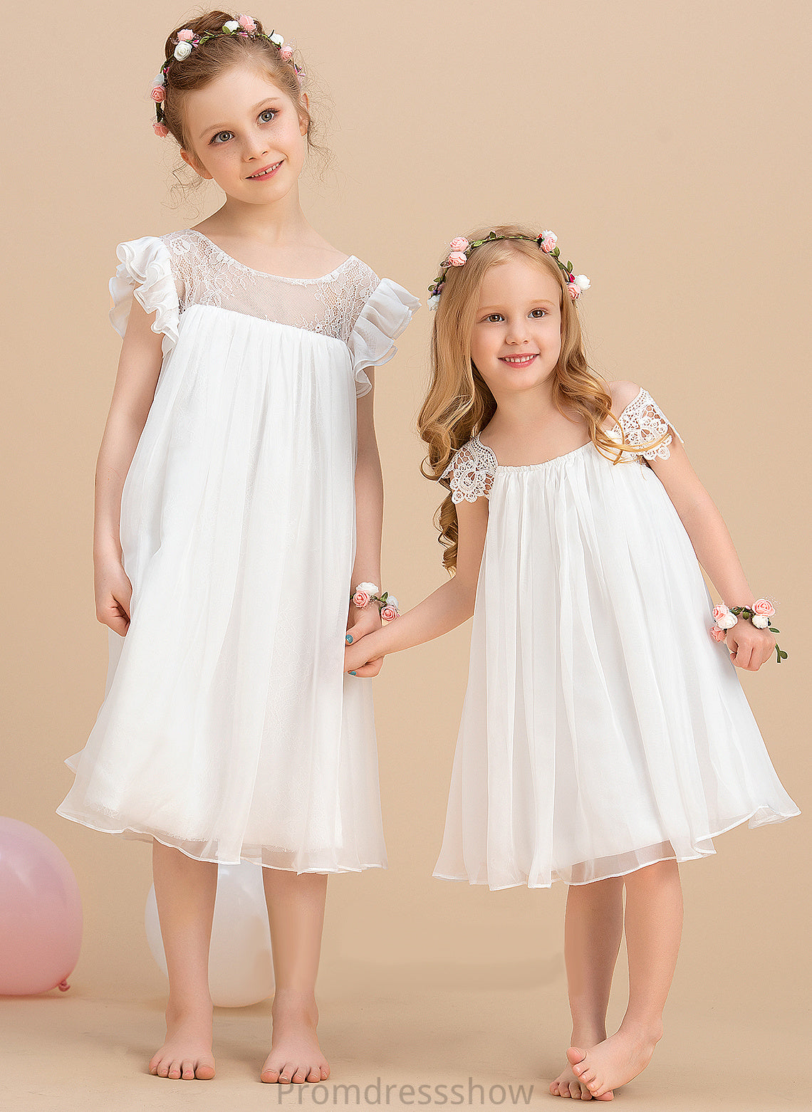 Dress Rayne A-Line/Princess Girl Lace Chiffon Tea-length Sleeveless - Scoop Flower Neck With Flower Girl Dresses