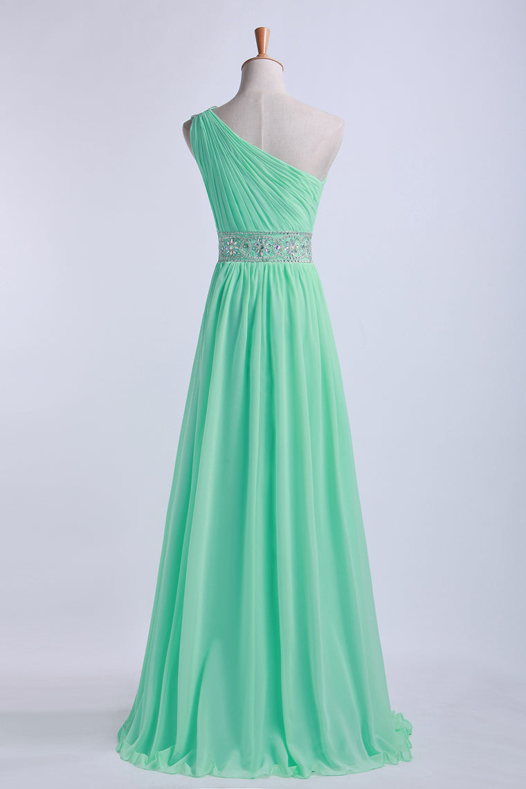 2024 One Shoulder A-Line Prom Dresses Floor Length Chiffon With Beading&Sequins