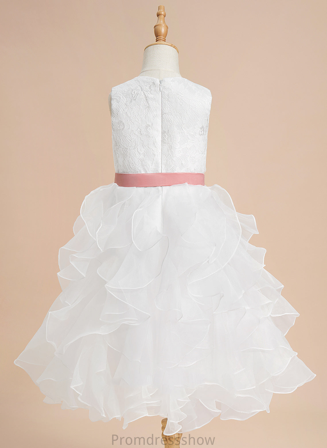 Lace/Sash Lillian Flower Ball-Gown/Princess Flower Girl Dresses Neck Scoop Sleeveless Organza Tea-length Girl Dress With -