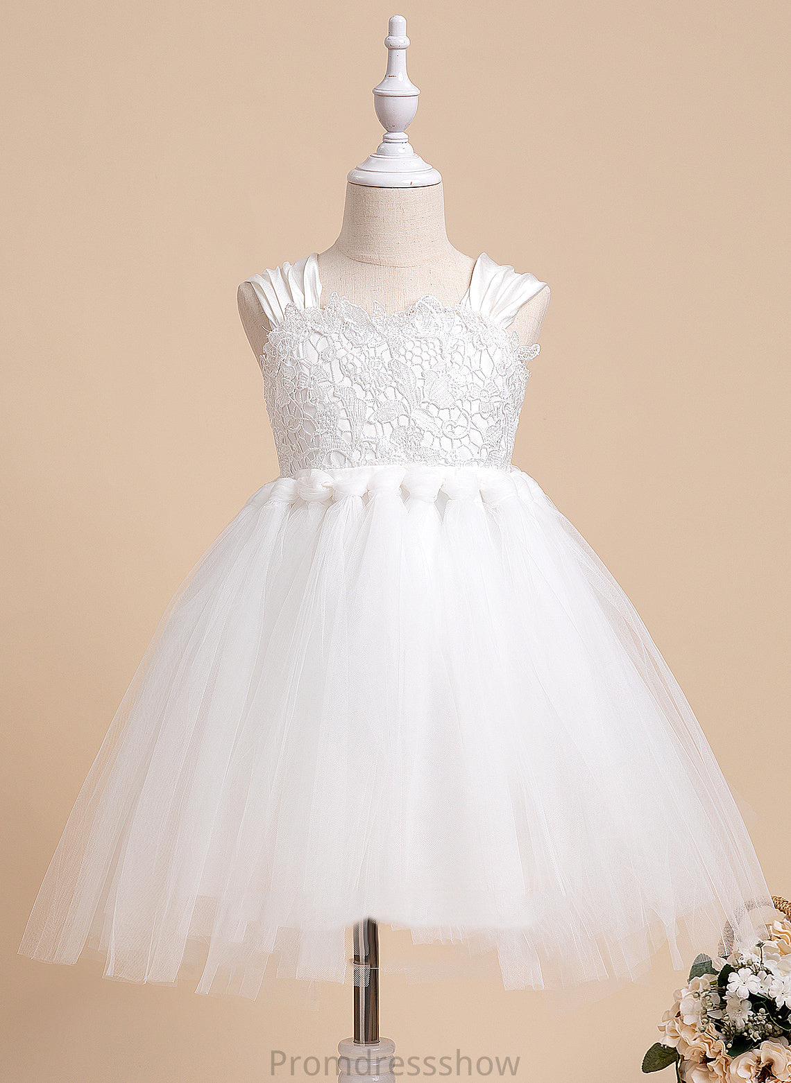 Bow(s) Sleeveless Flower Dress Neckline Paula Ball-Gown/Princess Girl Square Flower Girl Dresses - With Tulle Knee-length