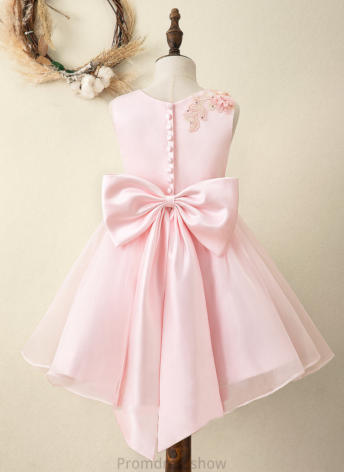 Girl Sash/Flower(s)/Bow(s) - Scoop Knee-length sash) Organza/Satin/Lace (Undetachable A-Line Summer Dress Flower Girl Dresses With Flower Neck Sleeveless