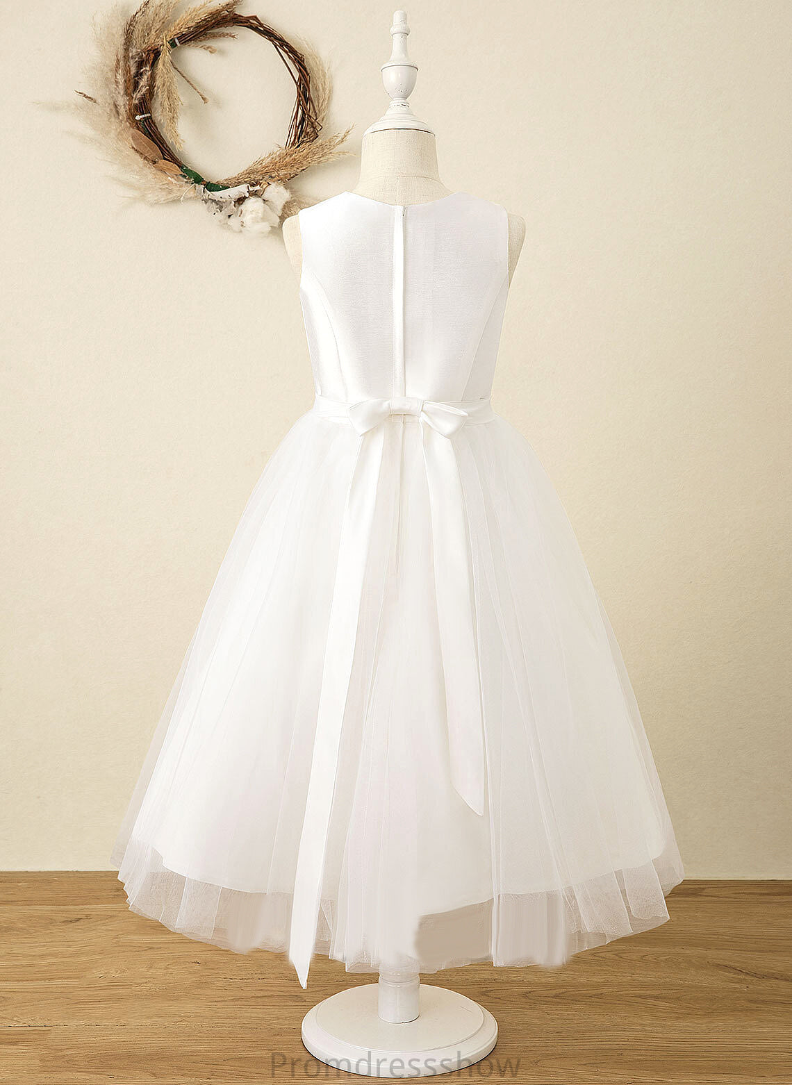 Anabel Scoop Tea-length Flower Girl Dresses Dress - Satin/Tulle Girl Sleeveless A-Line Neck Flower