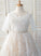 Sariah - A-Line Flower Girl Dresses Tulle/Lace Tea-length Neck With Flower Scoop 3/4 Sleeves Dress Bow(s) Girl