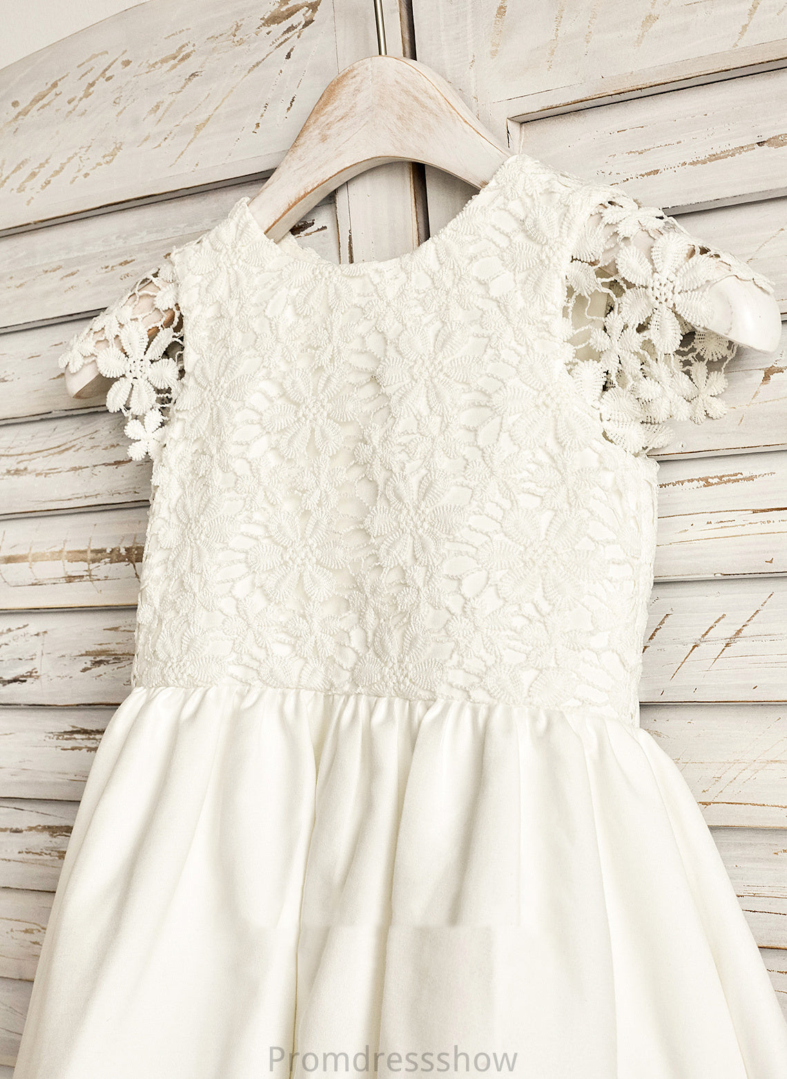 Dress Satin Flower Girl Dresses Sleeveless - A-Line With Girl Scoop Knee-length Lace/Bow(s) Neck Princess Flower