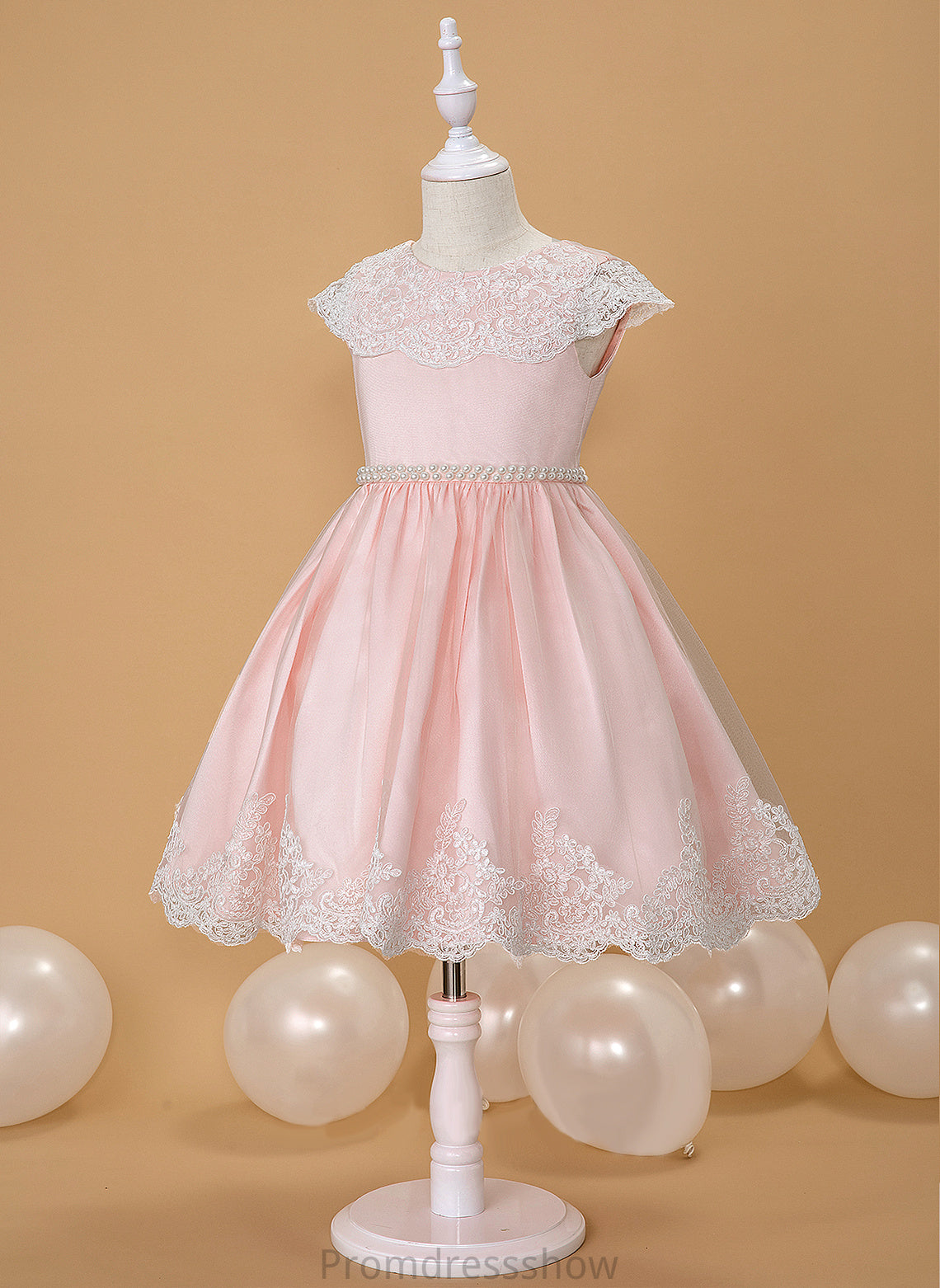 - Ball-Gown/Princess Knee-length Dress Satin/Lace Neck Sleeveless With Flower Scoop Beading/Bow(s) Girl Flower Girl Dresses Marely