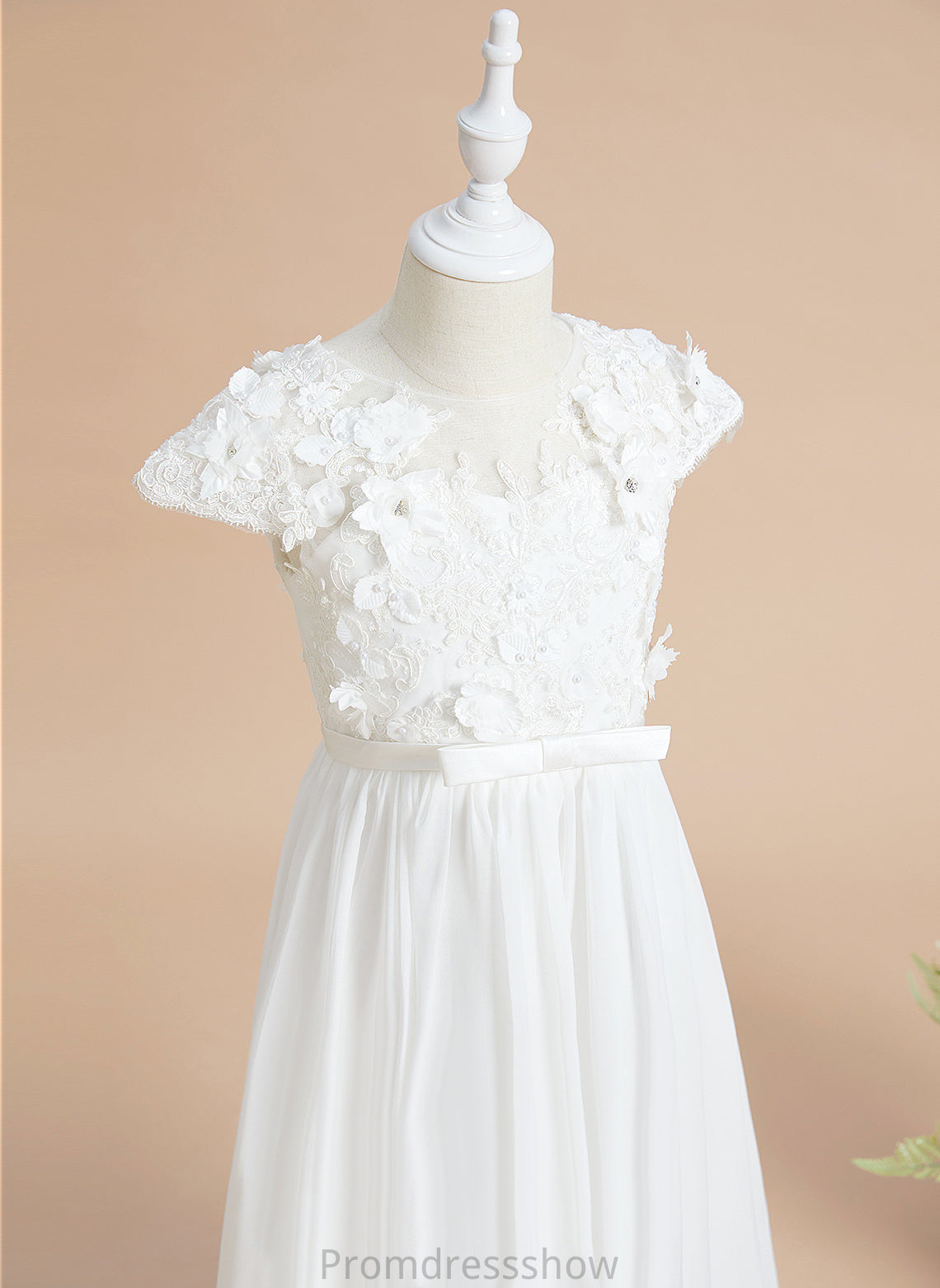 Chiffon/Lace Emilee Scoop Neck - Flower(s) A-Line Girl Flower Dress Short Sleeves Floor-length With Flower Girl Dresses