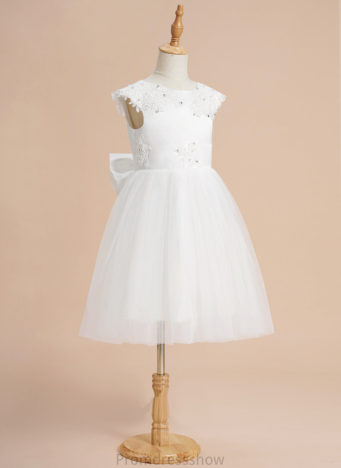 Scoop Beading/Sequins/Bow(s) Flower Girl Dresses Girl Dress - Neck Sleeveless Ayla A-Line Flower Knee-length With Tulle