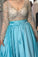 2023 Prom Dresses V Neck Long Sleeves A Line Taffeta With Beading Floor-Length