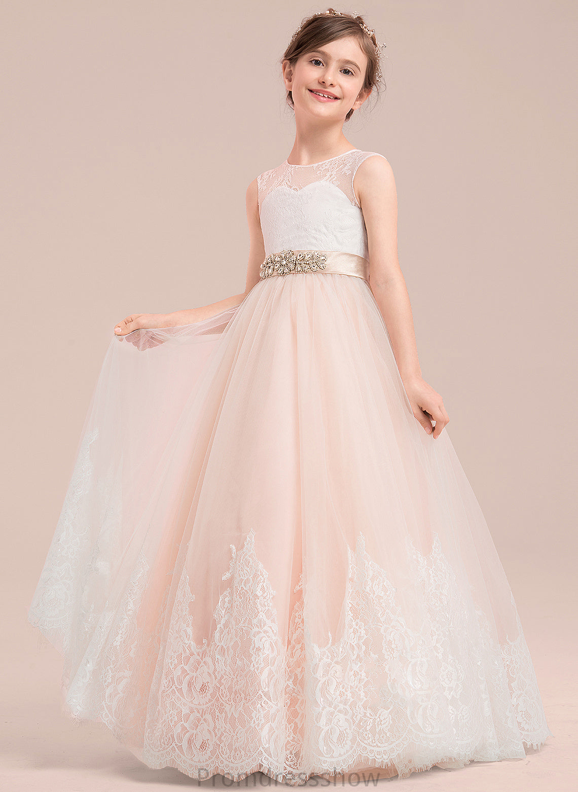 Scoop Flower Girl Dresses Girl Erin Ball-Gown/Princess Flower Floor-length - With Dress Sleeveless Beading Satin/Tulle/Lace Neck