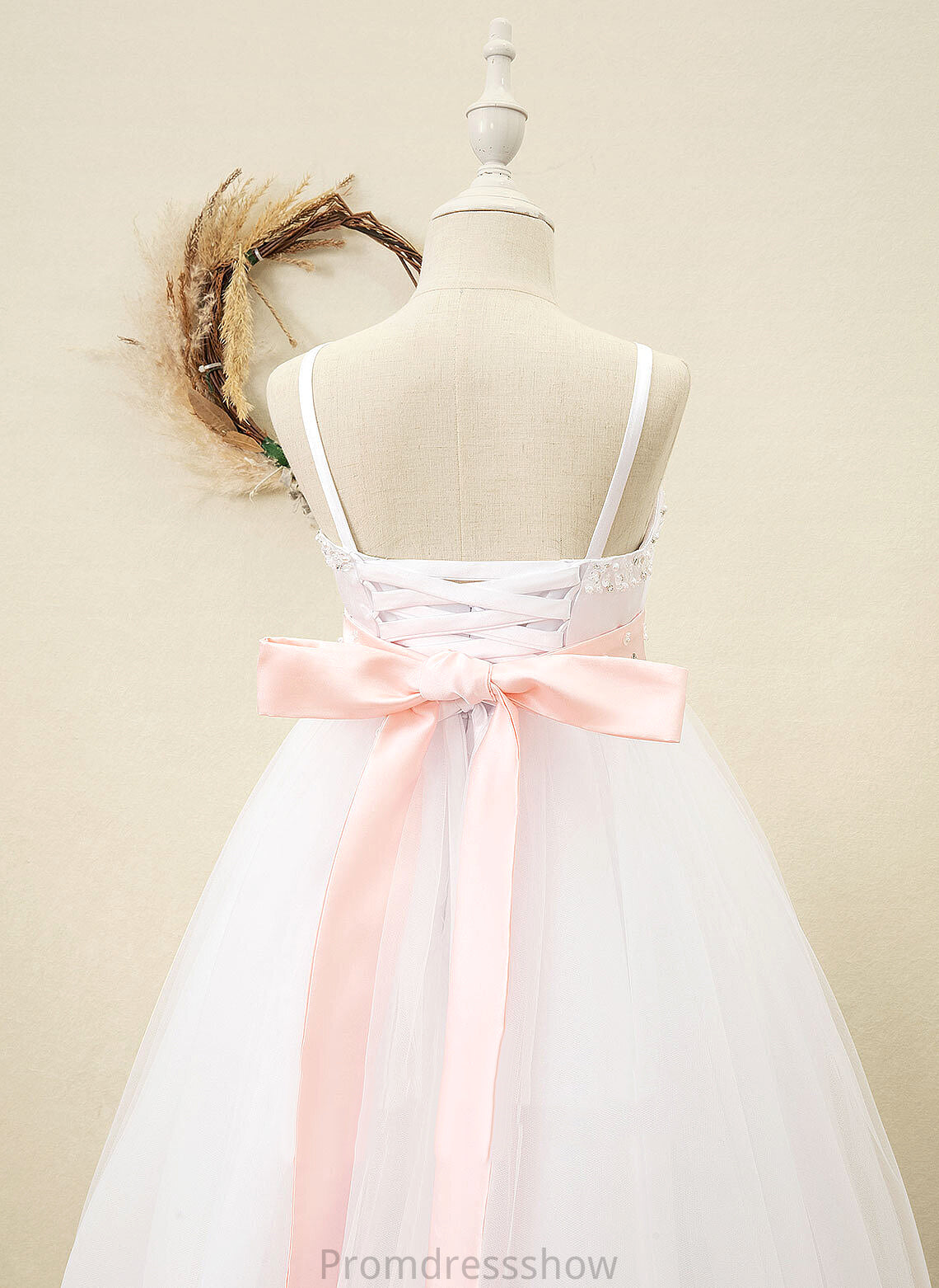 (Detachable Sleeveless Straps Floor-length Sash/Rhinestone Girl sash) Flower Girl Dresses With Satin - Aubree Ball-Gown/Princess Flower Dress