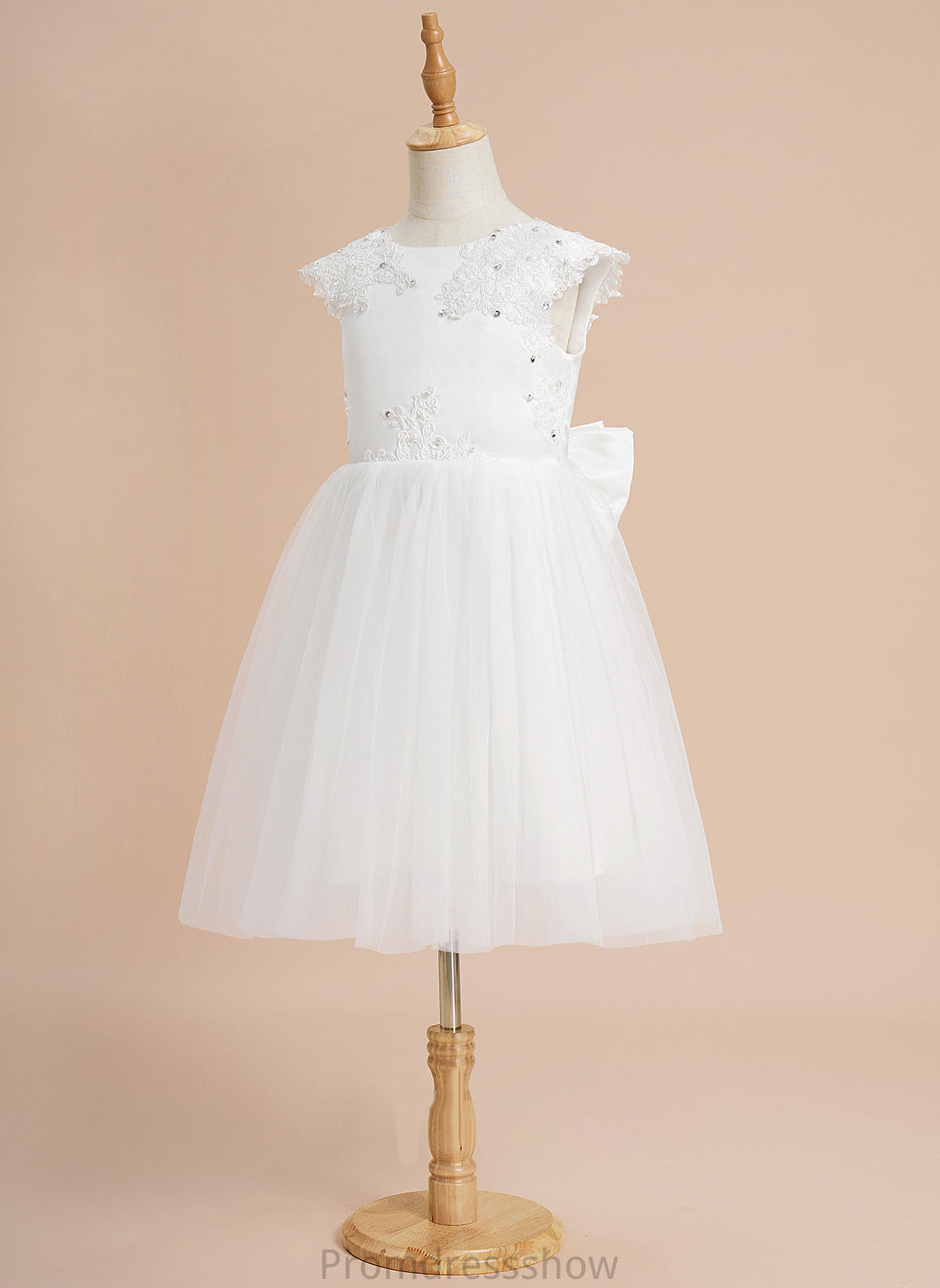Scoop Beading/Sequins/Bow(s) Flower Girl Dresses Girl Dress - Neck Sleeveless Ayla A-Line Flower Knee-length With Tulle
