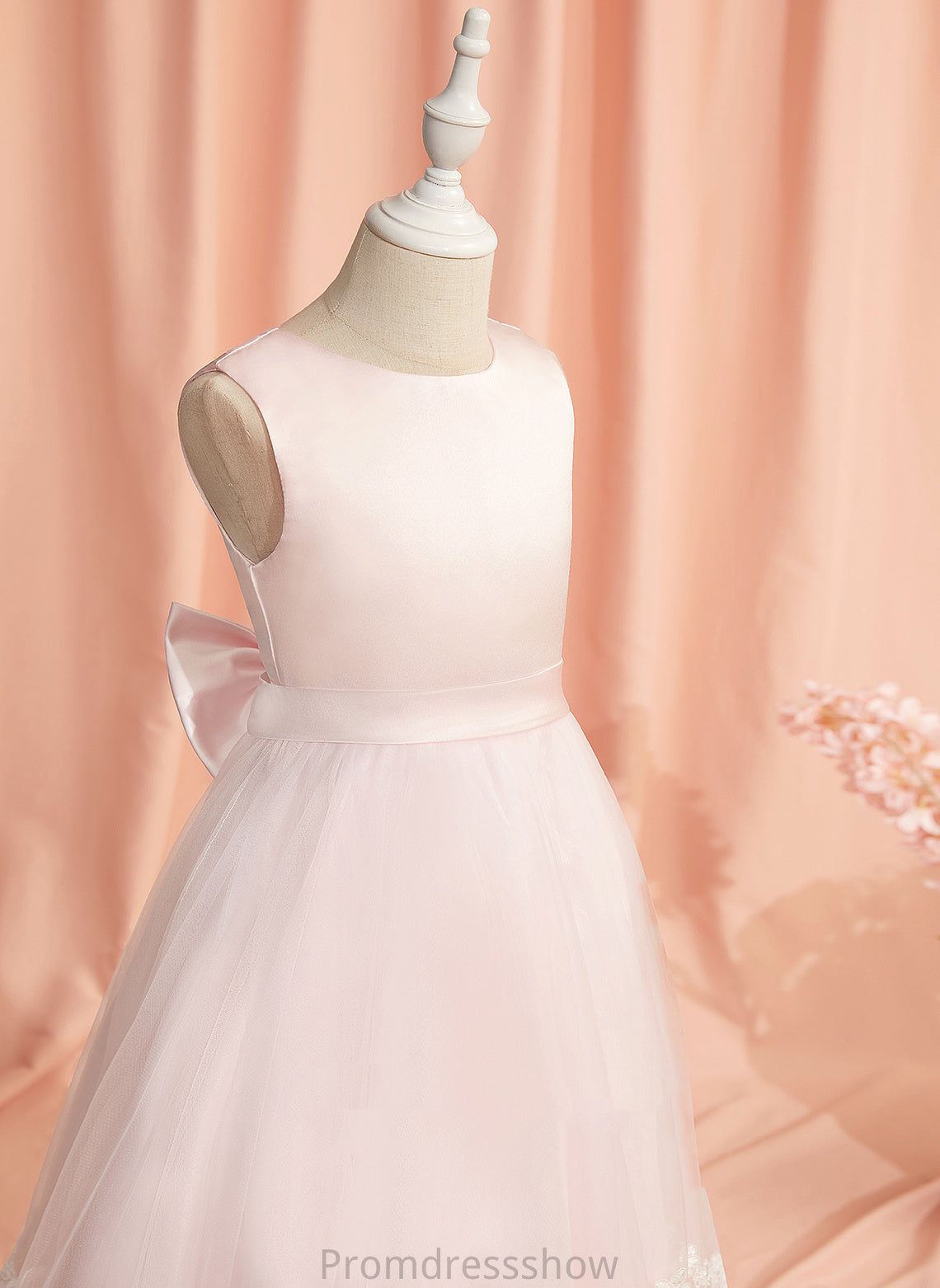Flower Girl Dresses Dress Scoop Sleeveless Lace/Bow(s) Angela Ball-Gown/Princess Neck Satin/Tulle With Girl Tea-length - Flower